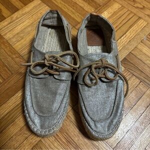 Tory Burch Lace Up Espadrille Women’s 8 slip on Platform boat shoe Gold Metallic